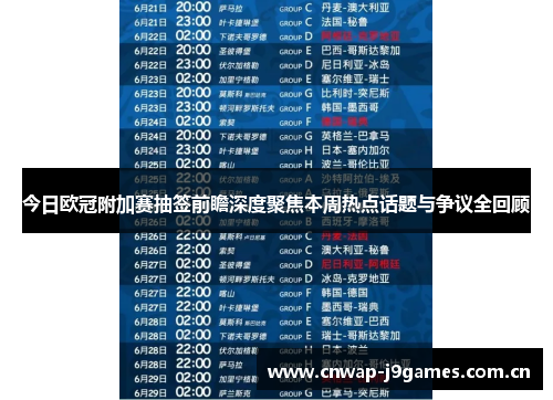 今日欧冠附加赛抽签前瞻深度聚焦本周热点话题与争议全回顾 今日欧冠附加赛抽签前瞻深度聚焦本周热点话题与争议全回顾